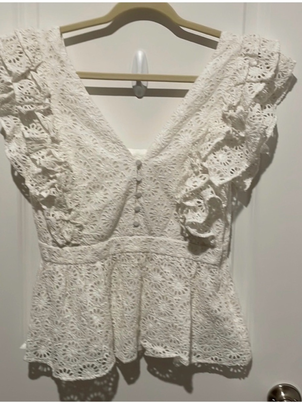 J Crew Collections Eyelet Ruffle V-Neck Peplum Top - White Size 8